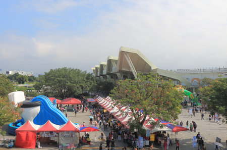 Taipei Taiwan - December 4, 2016: Unidentified people visit Taipei Expo Park farmers market.