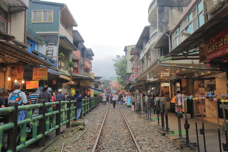 Taipei Taiwan - December 5, 2016: Unidentified people visit Shifen town. Shifen is an old railroad town and popular tourist destination.のeditorial素材