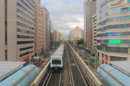 Taipei Taiwan - December 8, 2016: Metro train runs in downtown Taipei.