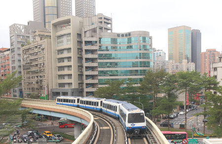 Taipei Taiwan - December 8, 2016: Metro train runs in downtown Taipei.