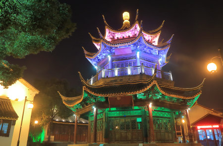 Shangtang historical area night cityscape in Suzhou Chinaのeditorial素材