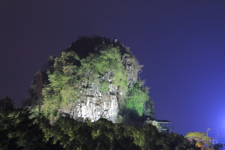 Fubo Hill karst mountain night cityscape Guilin Chinaの写真素材