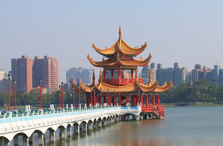 Spring and Autumn pavilion Lotus Pond in Kaohsiung Taiwanのeditorial素材