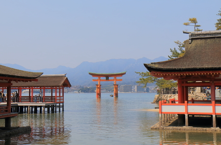 Hiroshima Japan - March 19, 2017: People visit Itsukushima shrine in Miyajima.のeditorial素材