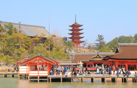 Hiroshima Japan - March 19, 2017: People visit Itsukushima shrine in Miyajima.のeditorial素材