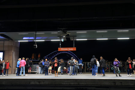 Sydney Australia - May 31, 2017: People travel at Circular Quay train station in Sydney Australia.