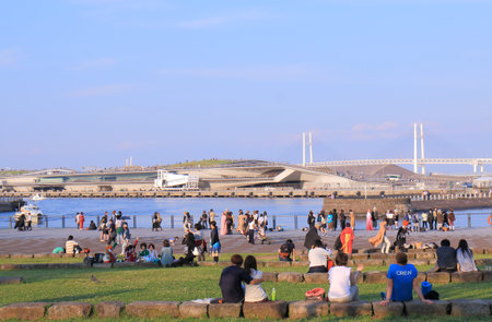 Yokohama Japan - May 28, 2017: People visit Yokohama port Osanbashi pier in Yokohama Japan.のeditorial素材