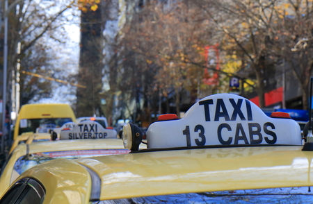 Melbourne Australia-June14, 2017: Taxis wait for passengers in downtown Melbourne Australia.のeditorial素材