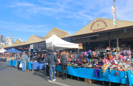 Melbourne Australia - July 2, 2017: People visit Queen Victoria Market in Melbourne. Queen Victoria Market is the largest open air market in the Southern Hemisphere.のeditorial素材