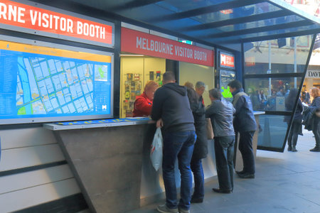 Melbourne Australia - July 7, 2017: People inquire at Tourist Information Centre on Burke St...