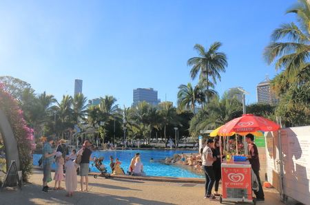 Brisbane Australia - July 8, 2017: People visit Streets beach in Southbank Brisbane Australia.のeditorial素材