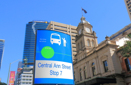 Brisbane Australia - July 9, 2017: City bus stop in front of Central train station in Brisbane Australia.のeditorial素材