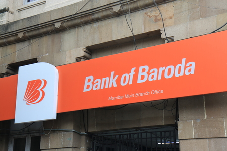 Mumbai India - October 11, 2017: Bank of Baroda sign. Bank of Baroda is an Indian state-owned International banking and financial services company.のeditorial素材