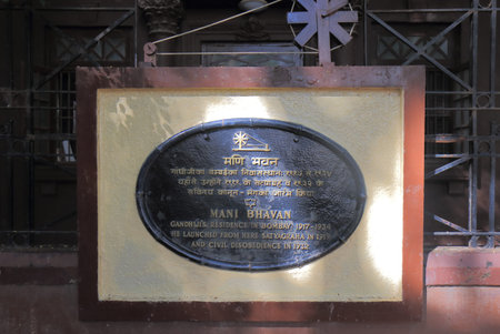 Mumbai India - October 12, 2017: Mani Bhavan Gandi Museum sign in Mumbai Indiaのeditorial素材
