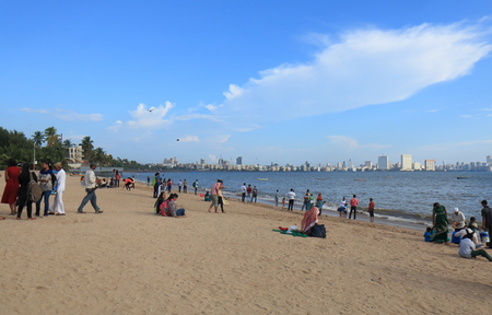 Mumbai India - October 12, 2017: People visit Chowpatty beach Mumbai India.のeditorial素材