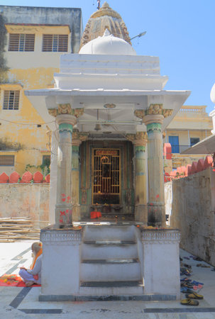 Udaipur India - October 15, 2017: People visit Jagdish temple in Udaipur India. Jagdish temple is...
