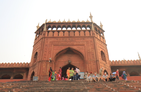 New Delhi India - October 27, 2017: People visit Jama Masjid mosque in New Delhi Indiaのeditorial素材