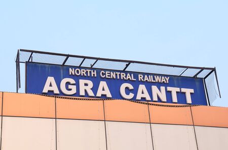 Agra India - October 25, 2017: Agra Cantt railway station signage in Agra India.のeditorial素材