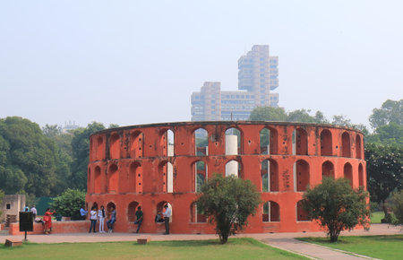 New Delhi India - October 27, 2017: People visit Jantar Mantar architectural astronomy instruments in New Delhi India. Jantar Mantar astronomy was bult in 1726のeditorial素材
