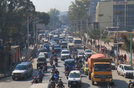 Kathmandu Nepal - November 10, 2017: Heavy traffic in downtown Kathmandu Nepal.のeditorial素材