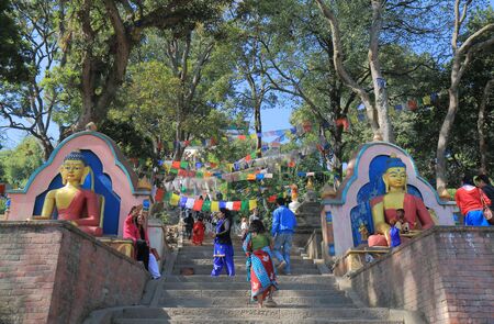 Kathmandu Nepal - November 11, 2017: People visit Swayambhunath Stupa temple Kathmandu Nepal.のeditorial素材