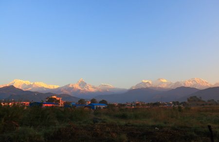 Machhapuchhre Himalaya mountain landscape Annapurna Pokhara Nepalの写真素材