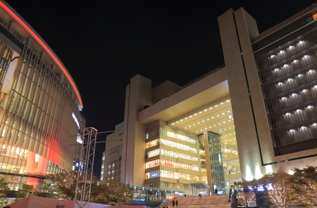 Osaka train station downtown with skyscrapers during night  timeのeditorial素材