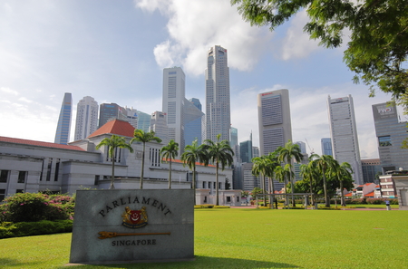 Singapore-November 15, 2018: Parliament of Singapore and downtown cityscapeのeditorial素材