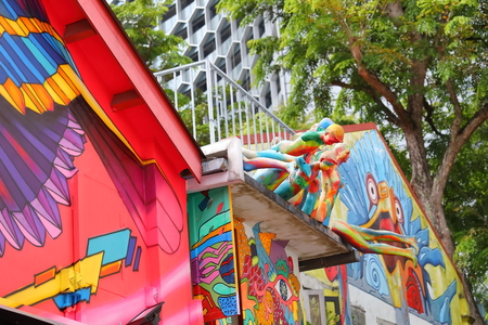 Singapore-November 16, 2018: Street art on Haji Lane in Singapore.のeditorial素材