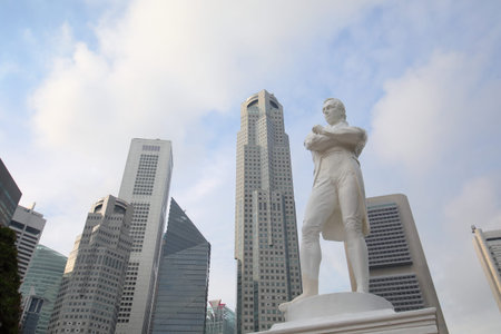 Raffles statue and Singapore cityscape