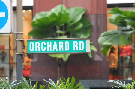 Orchard road sign shopping area in Singapore.の写真素材