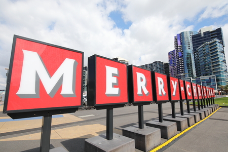 Melbourne Australia - November 30, 2018: Merry Christmas sign in Docklands Melbourne Australiaのeditorial素材