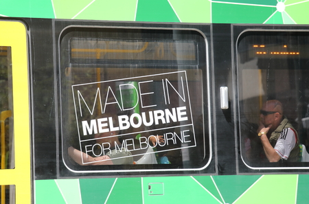 Melbourne Australia - December 1, 2018: Unidentified people travel by tram in downtown Melbourne Australiaのeditorial素材
