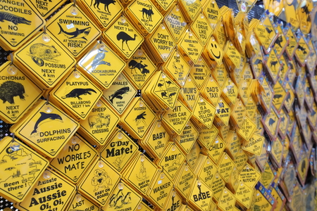 Melbourne Australia - December 1, 2018: Road sign display at Queen Victoria market Melbourne Australiaのeditorial素材