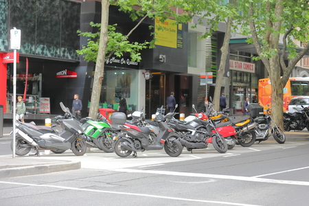 Melbourne Australia - December 4, 2018: Motorbike parked at motorbike parking in downtown Melbourne Australiaのeditorial素材
