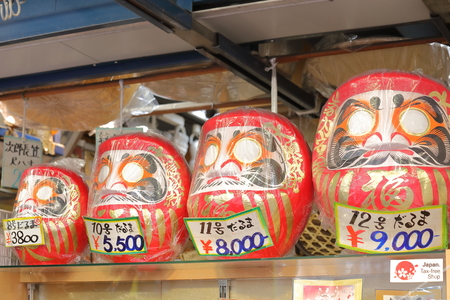 Tokyo Japan - December 10, 2018: Japanese traditional tumblr daruma sold at Nakamise shopping street in Asakusa Tokyo Japan.のeditorial素材
