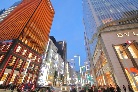 Tokyo Japan - December 10, 2018: Unidentified people visit Ginza shopping street in Ginza Tokyo Japan.のeditorial素材