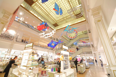 Paris France - May 22, 2019: People visit Le Bon Marche shopping mall Paris Franceのeditorial素材
