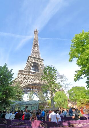 Paris France - May 23, 2019: People queue to enter Eiffel Tower in Paris France.のeditorial素材