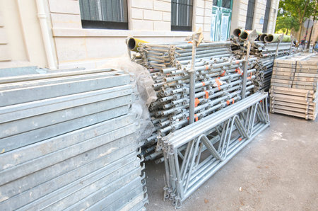 Construction scaffolding piled up in Paris France
