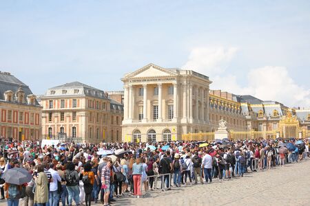 Paris France - May 25, 2019: People queue at Versailles palace entrance Paris Franceのeditorial素材