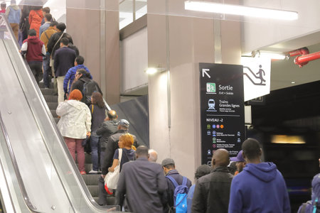 Paris France - May 26, 2019: People commute at Les Halles train station Paris France.