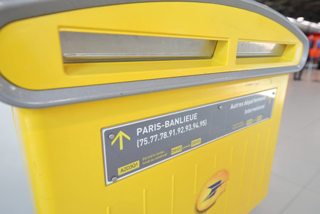 Paris France - May 26, 2019: Post mail box at Charles de Gaulle airport Paris France