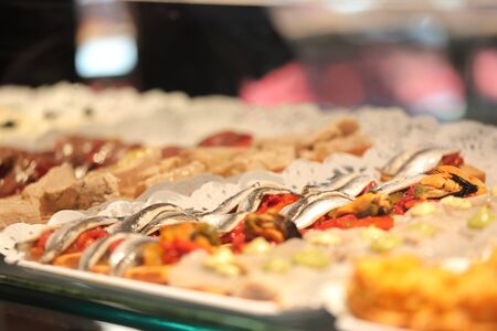 Spanish food restaurant tapas displayの写真素材