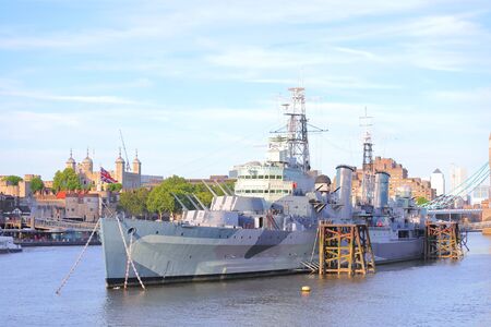 London England - June 1, 2019: HMS Belfast war ship London Englandのeditorial素材