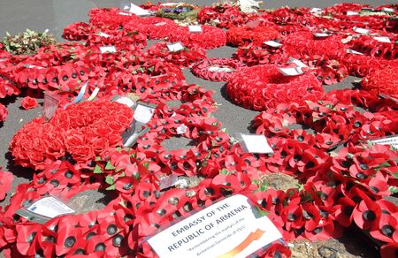 London England - June 1, 2019: Flowers at The Cenotaph National war memorial remembrance site London UKのeditorial素材