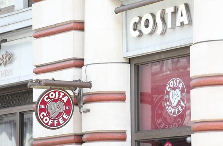 London England - June 1, 2019: Costa coffee cafe shop sign UKのeditorial素材