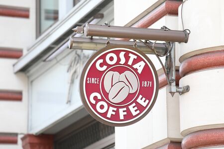 London England - June 1, 2019: Costa coffee cafe shop sign UKのeditorial素材