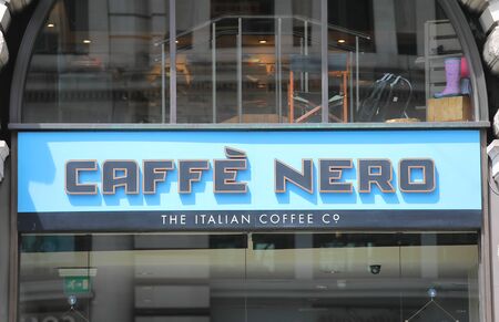 London England - June 1, 2019: Caffe Nero cafe shop sign UKのeditorial素材