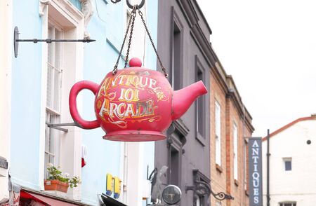 London England - June 4, 2019: Portobello Road market antique shop sign London UKのeditorial素材